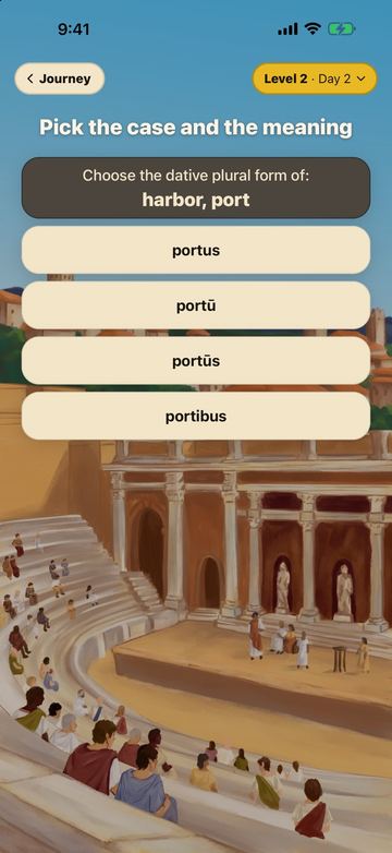 A Latin learning game, a case challenge