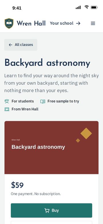 The same class page on a phone