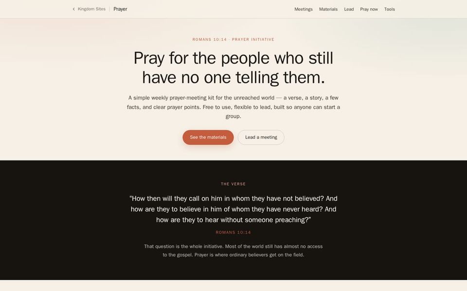 The Prayer site: “Pray for the people who still have no one telling them.”